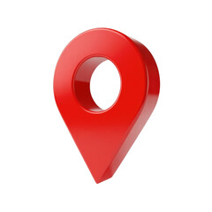 Red location pin icon with glossy finish on a blank black background for navigation and maps