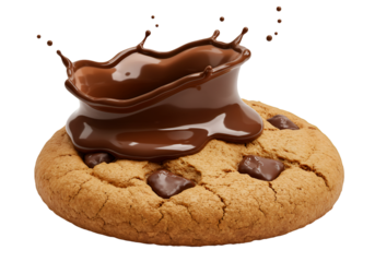 Chocolate Splash on Cookie on Transparent Background