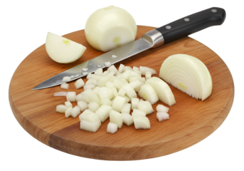 Chopped Onion on Cutting Board Isolated Photo