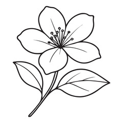 Elegant Single Flower Illustration Delicate Petals and Leaves in a Minimalist Black and White Outline Style Graphic Representation