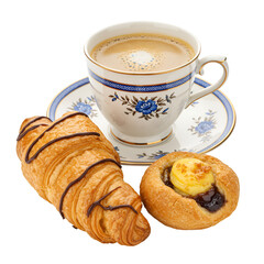 Coffee, Chocolate Croissant and Pastry Photo