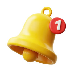 Yellow notification bell icon with red alert and number one on black background illustration