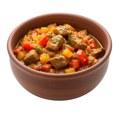 Beef Stew with Vegetables in Clay Bowl Isolated PNG