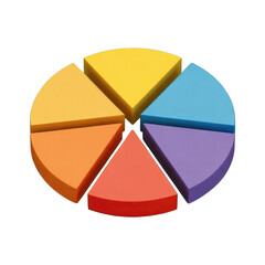 Obraz premium Multicolored 3D pie chart with six segments isolated on a plain black background in vibrant colors