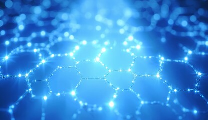 Hexagonal Network with Glowing Nodes in Blue Hue