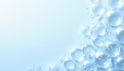Cluster of Bubbles Rising in Clear Liquid Against a Soft Blue Gradient Background