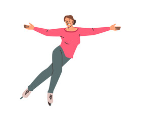 Gymnastics or figure skating, isolated sportive activities and leisure. Vector female personage in uniform practicing show for performance on ice rink. Olympic games or hobby recreation