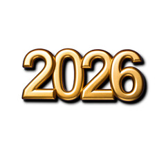 Golden 2026 numbers celebrating new year on transparent background