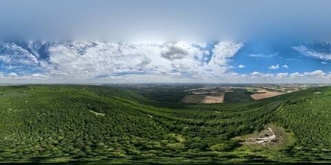 Sphaerisches 360 Grad Luftbild-Kugelpanorama von der Sophienhoehe mit Blick auf Stetternich, Juelich und das Braunkohletagebaugebiet im Rheinischen Revier.