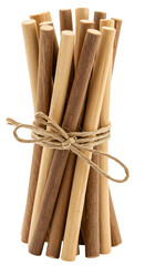 Bundle of Thin Wooden Sticks Tied With Twine Isolated