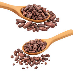 Fototapeta premium Cacao Nibs in Wooden Spoon Isolated on Black Background