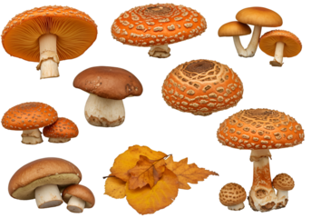 Collection of Mushrooms on Transparent Background