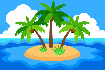 Fototapeta premium Cartoon Tropical Island with Palm Trees – Vector Beach Illustration