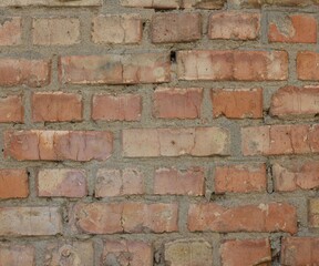 Texture of old red brick wall as background, closeup