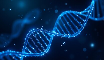 Blue Illuminated DNA Double Helix Structure