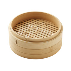 Empty Round Bamboo Steamer Isolated on White Background