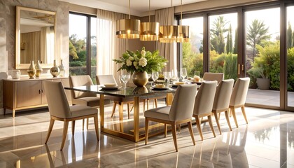 Fototapeta premium Dining Room Interior with Table Setting and Natural Light