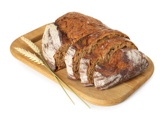 Pieces of fresh bread and spikes isolated on white