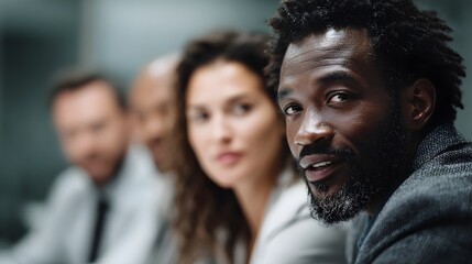Obraz premium A diverse team discusses campaign ideas around a conference table long title A diverse group of professionals engaged in a focused discussion around