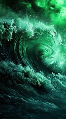 Majestic Green Ocean Waves Crashing Against Dark Stormy Sky