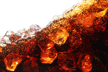Refreshing cola with ice isolated on white