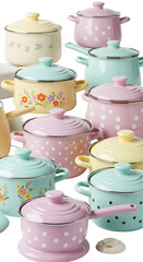 Collection of Pastel Colored Cookware Pots and Pans Illustration