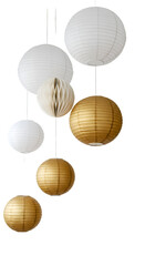 Gold And White Paper Lanterns Isolated On Transparent Background