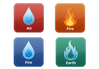 Four Elements Illustration Icons Set on Transparent Background