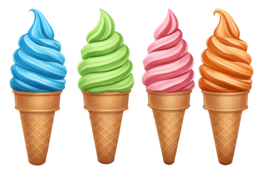 Four Colorful Ice Cream Cones Illustration on Transparent Background - Powered by Adobe