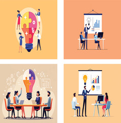 Teamwork, Brainstorming, and Creative Solutions Vector Illustrations