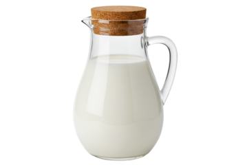 Glass Pitcher of Milk on Transparent Background