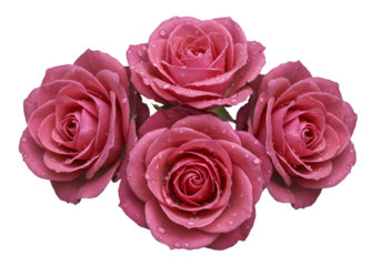 Four Pink Roses with Dewdrops Isolated Photo