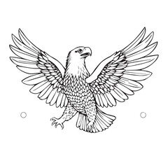 Obraz premium Majestic bald eagle soaring with wings spread wide in a detailed black and white illustration