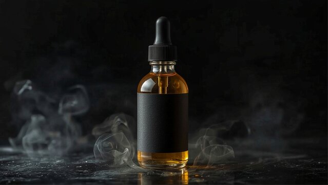 Elegant Black E-Liquid Bottle with Dark Smoky Atmospher