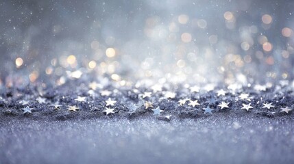 Silver glitter stars on a misty background
