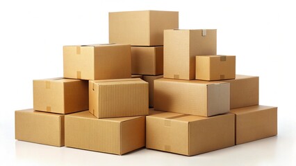 Obraz premium Stack of Brown Cardboard Shipping Boxes on White Background 