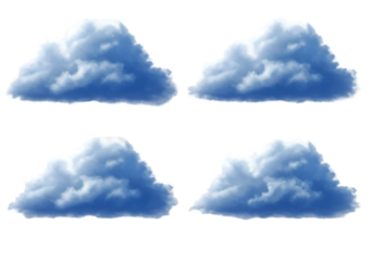 Four Fluffy Blue Clouds Illustration on Transparent Background
