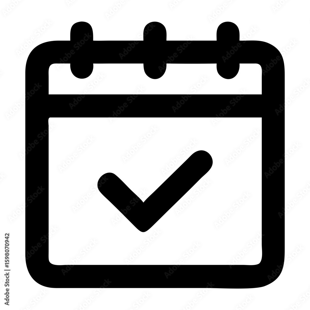 Poster black outline of a calendar icon with a checkmark inside indicating a scheduled event or completed t