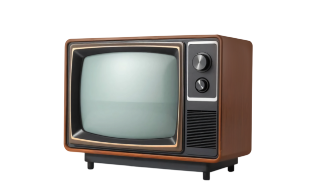 Vintage television, retro tv monitor frame, analog screen, old school design isolated on transparent background