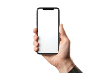 hand holding smart phone isolated on transparent background png 