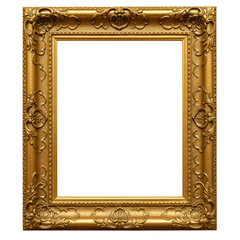 Empty Ornate Gold Frame on Transparent Background