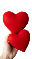 Obraz premium Hand Holding Two Red Hearts Isolated on Black Background