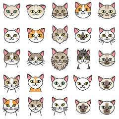 Illustration: Pixel Art Cat Faces Collection on Transparent Background
