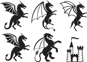 Fototapeta premium Fantasy Creatures Icon Bundle Silhouette Clipart Set for Cricut & Sublimation