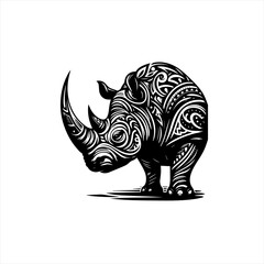 Fototapeta premium Stylized black and white rhinoceros with intricate tribal patterns