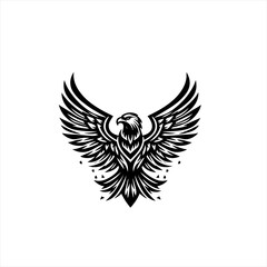 Fototapeta premium Stylized black eagle with wings spread wide in flight