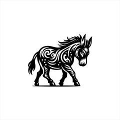 Fototapeta premium Stylized black donkey with tribal patterns walking