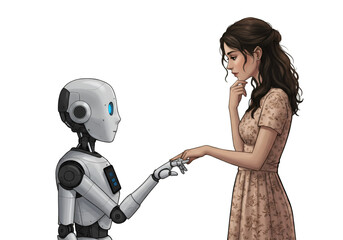 Illustration of a Woman Interacting With a Robot