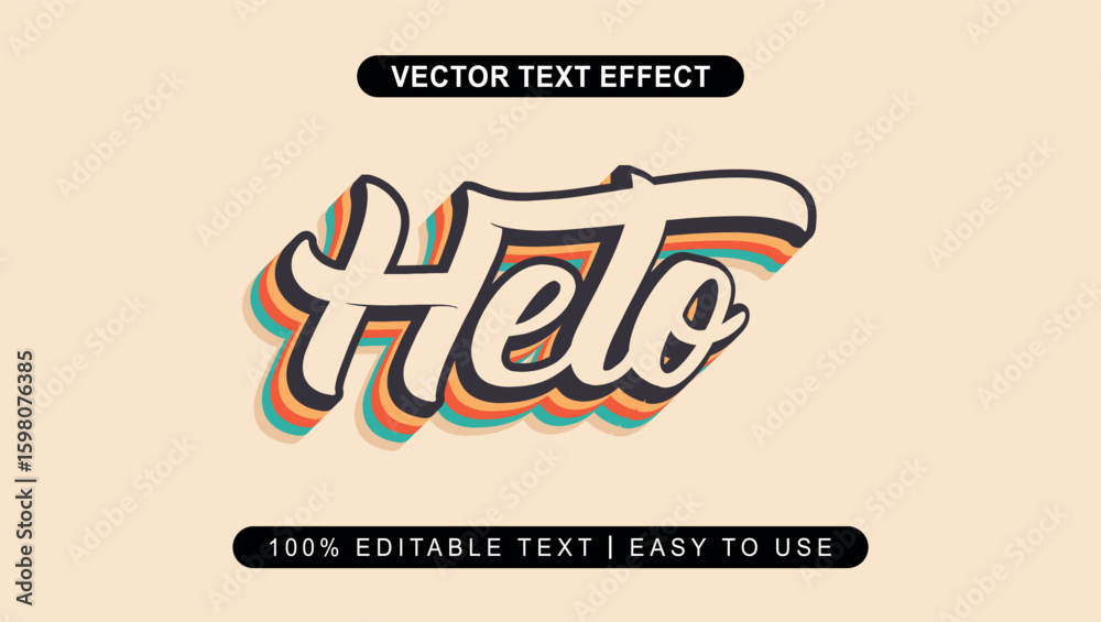 Fototapete retro style editable vector text effect with bold colorful shadow and script lettering on beige back