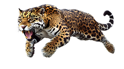 Obraz premium Fierce Angry Leaping Jaguar Illustration Element Cut Out